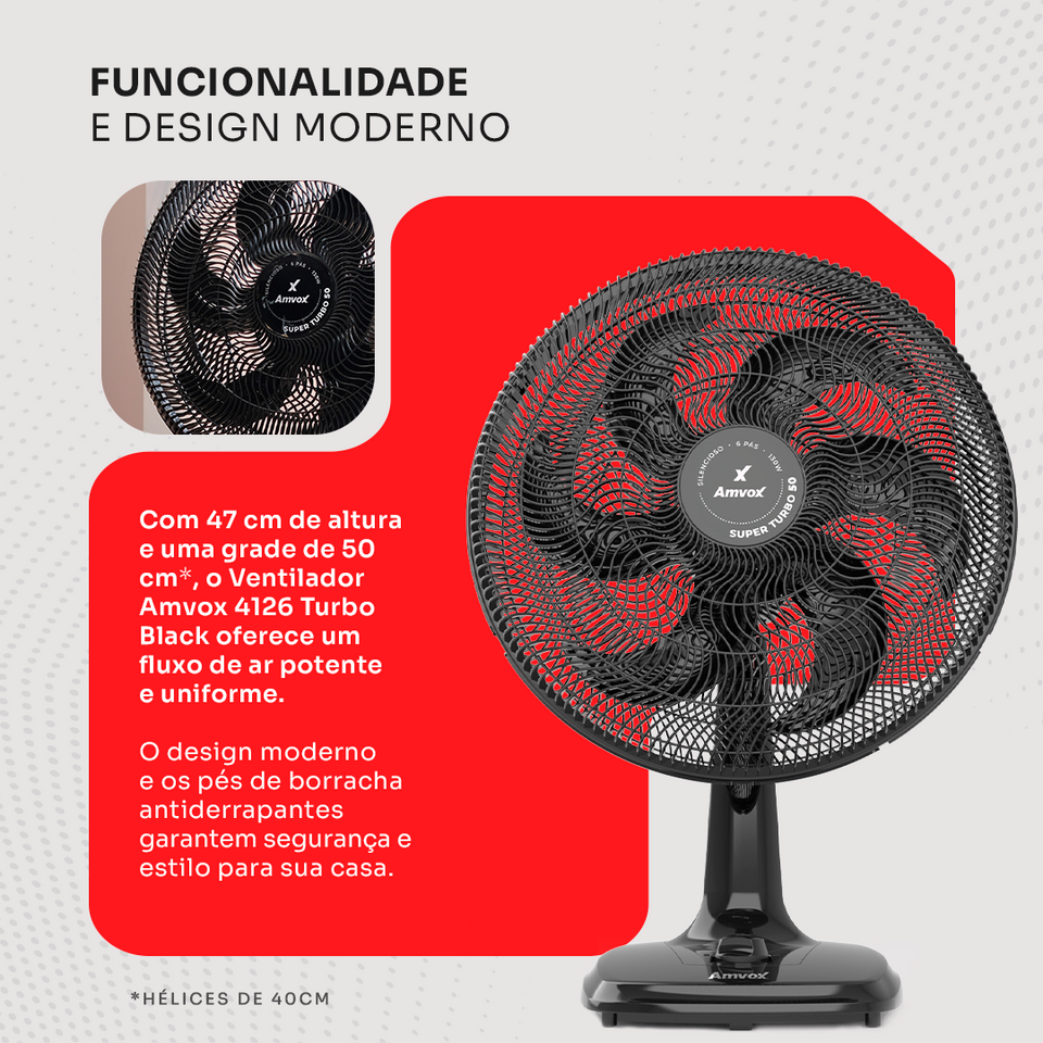 Ventilador Amvox AMV 4126 Turbo Black 130W 6 Pás Bivolt Ventilador Amvox AMV 4126 Turbo Black 130W 6 Pás Bivolt