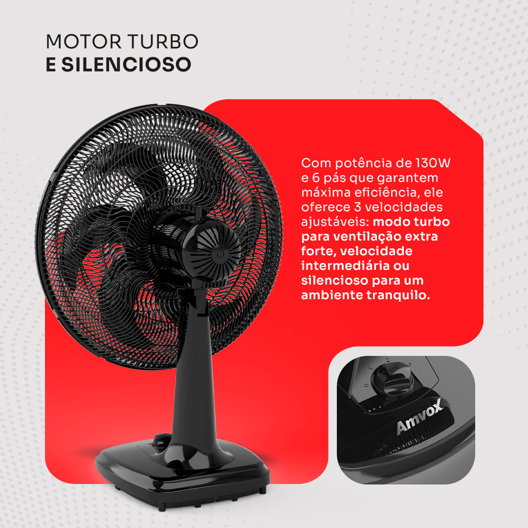 Ventilador Amvox AMV 4126 Turbo Black 130W 6 Pás Bivolt