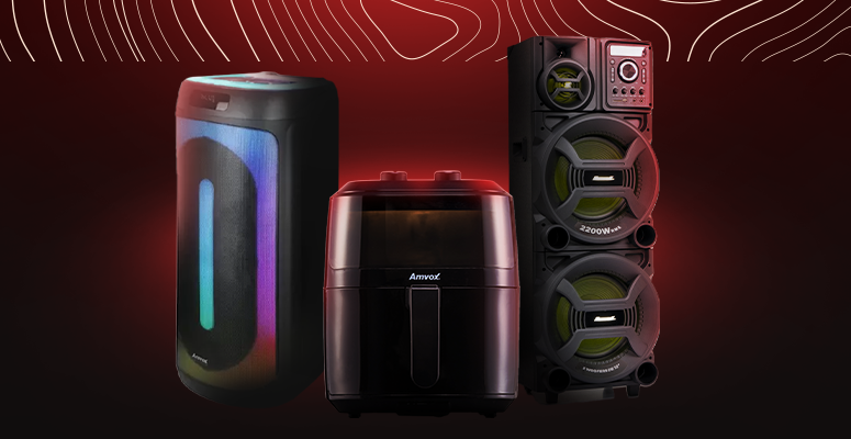 Conheça os novos lançamentos Amvox – Caixas de Som Titan, Pesadão, Festa II e Air Fryer 1250